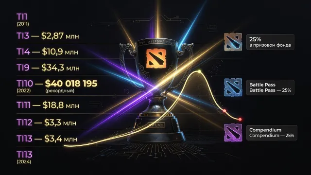 Призовые фонды The International по годам: динамика главного приза Dota 2